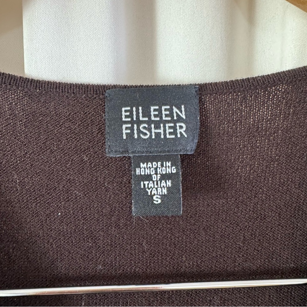 Eileen Fisher Dark Chocolate Brown Long Open Front Wool Cardigan Vintage 90s‎ Sm - Picture 4 of 6